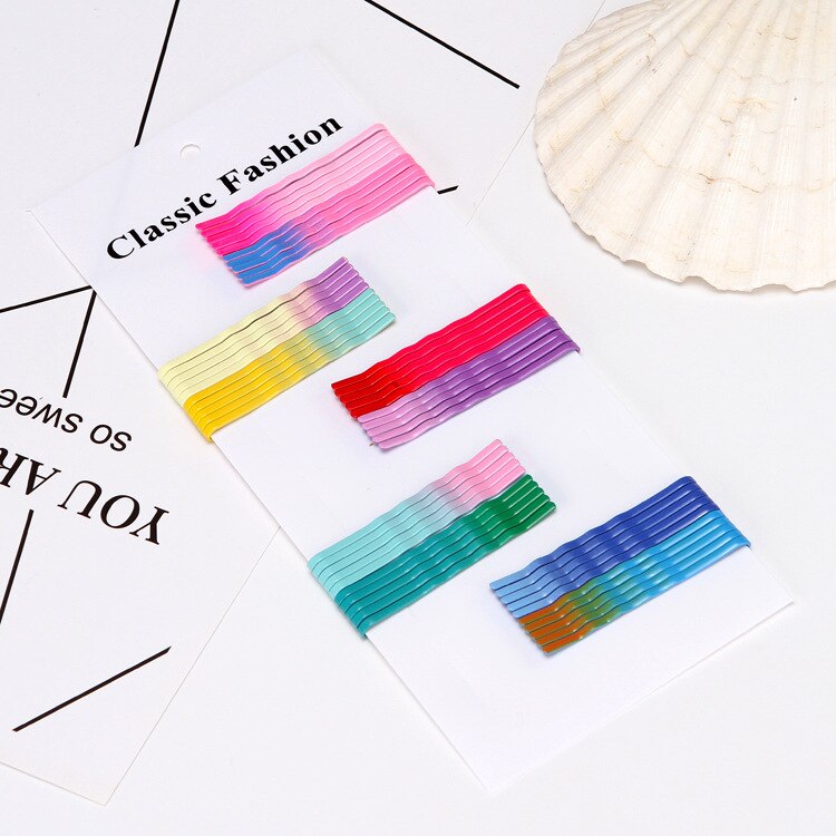 50pcs Baby Hair Clips Bobby Pins for Girls Wavy Hairpins Metal Barrettes Gradient Ramp Rainbow Color Child Accessories: Default Title