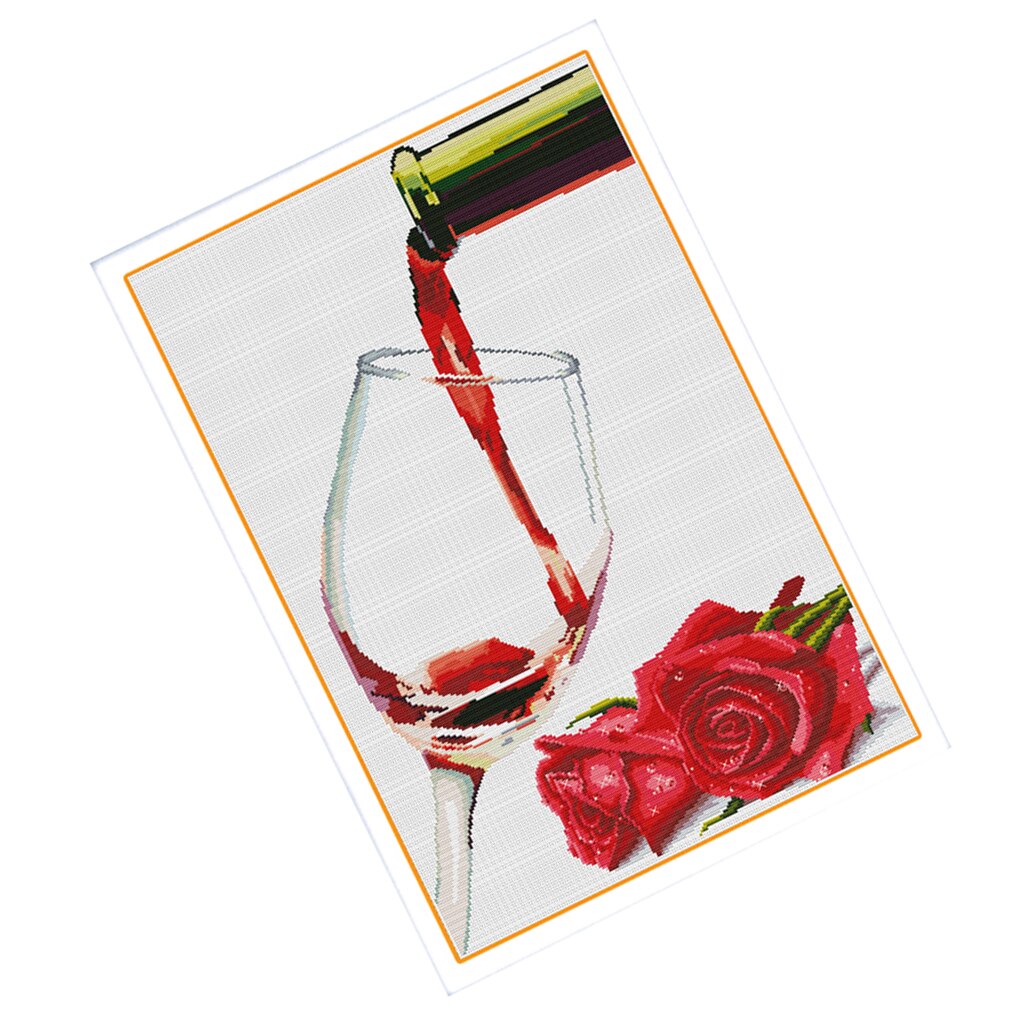 Una copa de vino tinto Kit de punto de cruz bordado A mano DIY arte decoración del hogar
