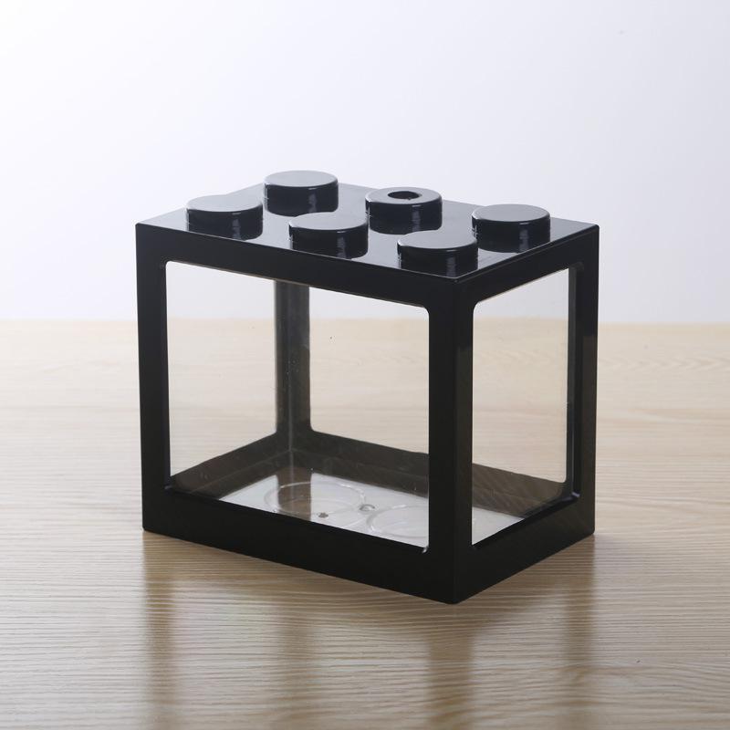 Mini Aquarium Fish Tank Fishbowl for Rumble Fish Marimo Spider Marimo Aquarium Accessories Small Reptile Pet Box 12*8*10.5cm: Black