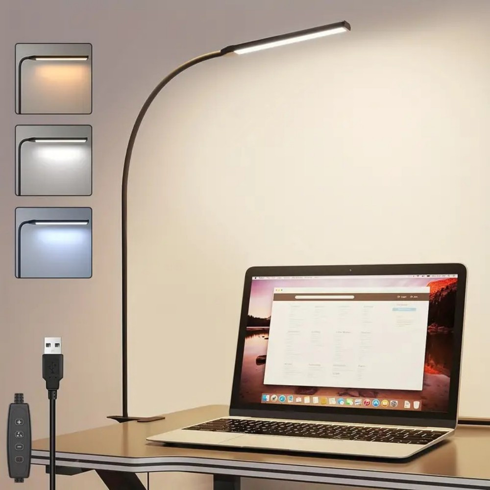 Dimmbare, flexibel LED-schreibtischlampe mit schwanenhals (360 °) zum anbringen, leselicht, augenschonendes usb-klemmlicht, bücherlampe, nachtlicht