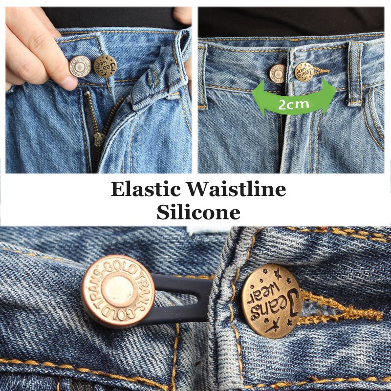 Jean avec bouton rétractable pour vêtements | Pantalon, jean, Ceinture en métal, bouton extensible ajustable, Ceinture, Jeans, boutons de couture