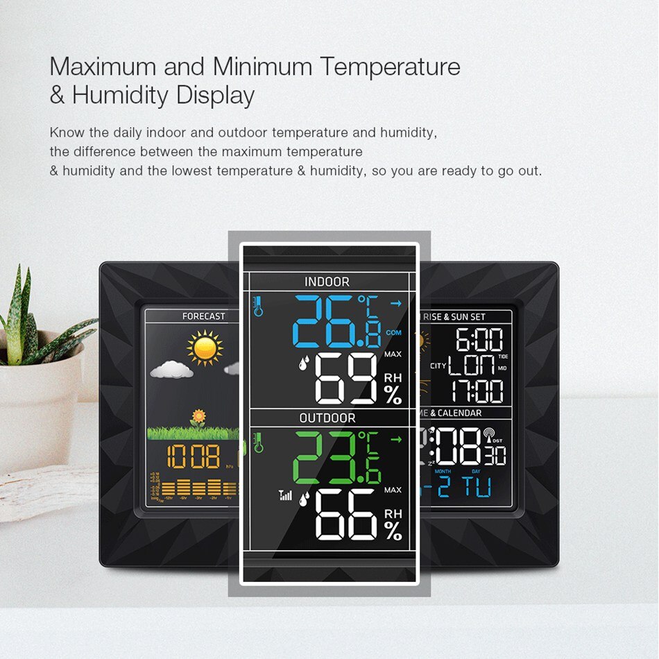 DIGOO DG-TH8988 LCD Color Indoor Outdoor Weather S... – Grandado