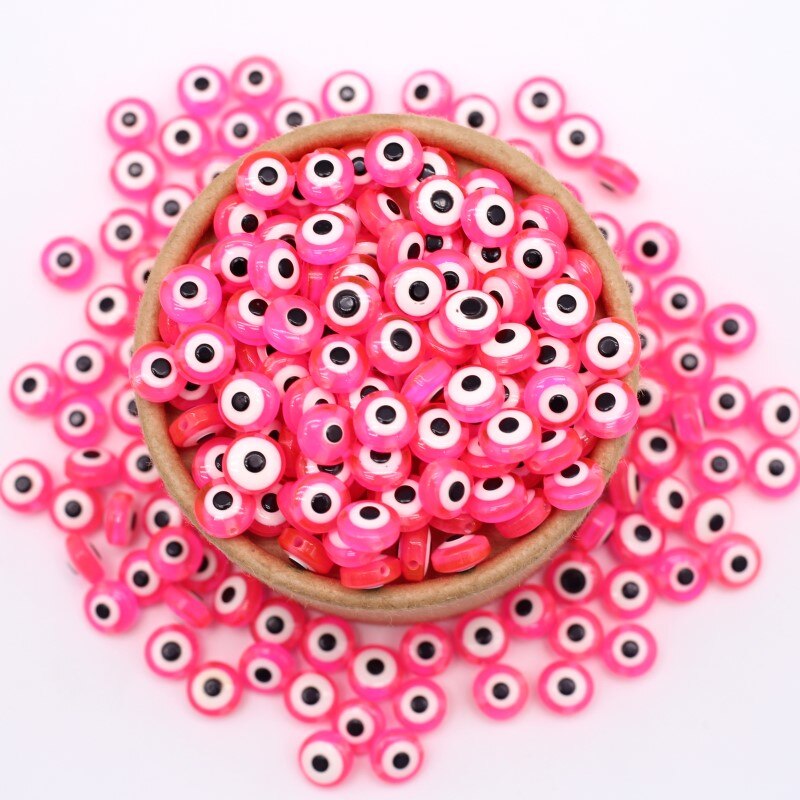 40pcs Mix Oblate Shape Evil Eye Beads 8mm Hollow Stripe Resin Spacer Beads Child DIY Jewelry Bracelet Handicraft Supplies: Pink