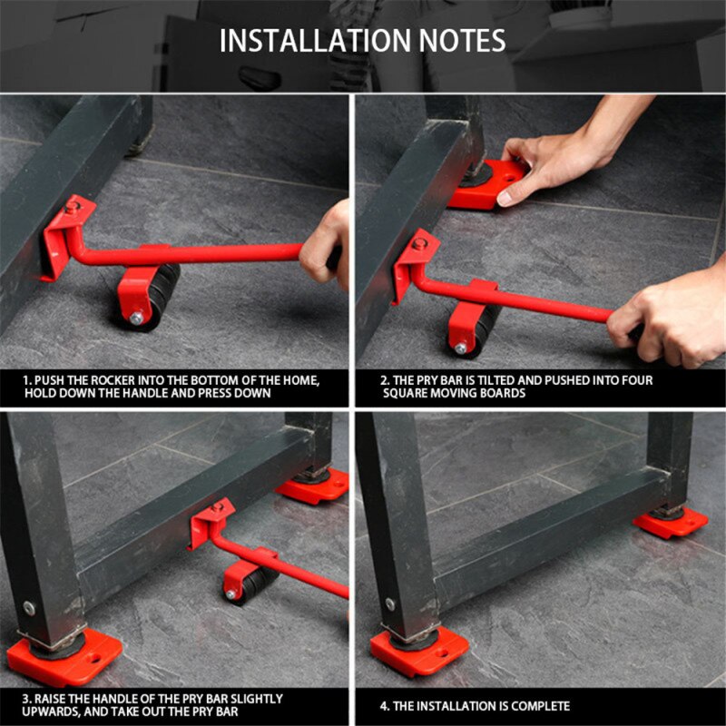 5Pcs Moving Tools Furniture Transport Lifter Tool Set Heavy Stuffs Moving Hand Tools Set Wheel Bar Mover Device