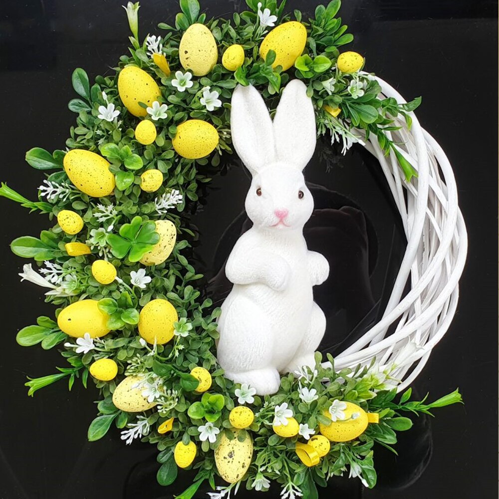 Corona de conejo de pascua 2D para puerta Delantera, decoración de conejo, guirnalda de Primavera de temporada, adorno, accesorio para decoración del hogar, acentos colgantes