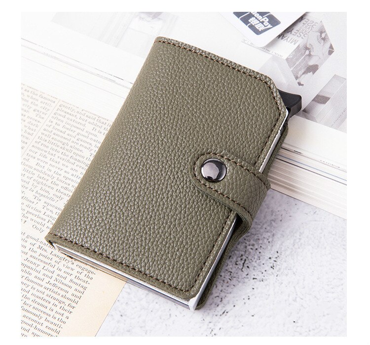 Bycobecy RFID Credit Kaarthouder Bescherming Anti-diefstal Mannen Portemonnee Lederen Metalen Aluminium Business Bank Card Case Card Wallet: X-56 Olive Green