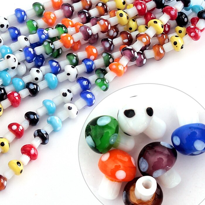 NiceBeads 10x12mm Red White Yellow Green Purple 20pcs Mixed Random Colors Lampwork Glass Mushroom Beads Fit Beading Jewelry DIY: 10x12mm mushroom