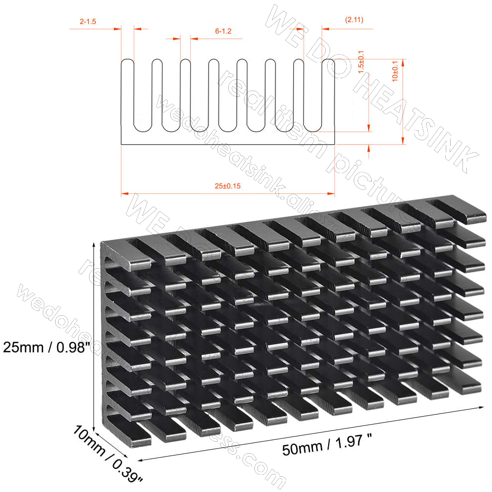 WE DO dissipatore di calore 50x25x10mm senza o con dissipatore termico dissipatore di calore aletta di raffreddamento in alluminio per modulo Transistor IC di potenza LED