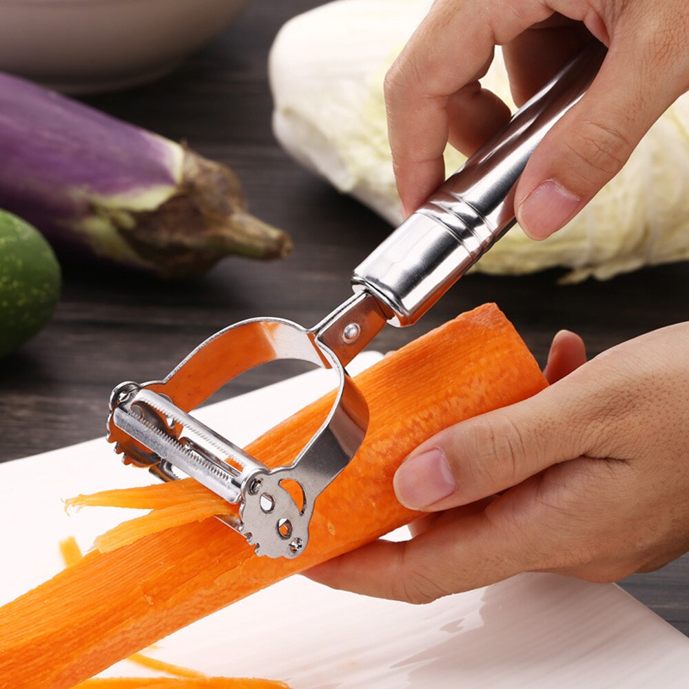 2Pcs/Set Stainless Steel Fruit Vegetable Handle Peeler Multifunctional Fruit Vegetable Shred Scraper Kitchen Essential Peeler