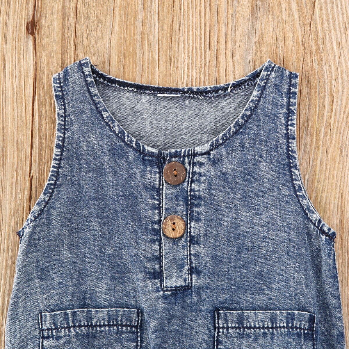 Baby Summer Clothing Unisex Infant Sleeveless Denim Romper Baby Girls Boys Round Collar Pocket Jumpsuit Clothing