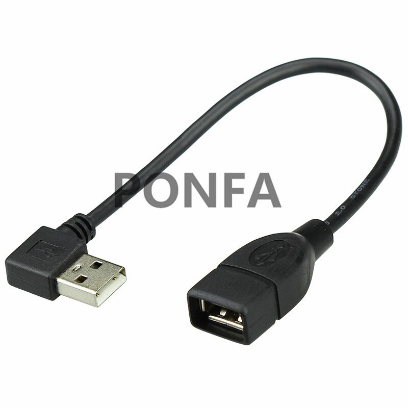 10 cm 20 cm 40 CM USB 2.0 A Man-vrouw 90 Angled Extension Adapter kabel USB2.0 man-vrouw rechts/links/down/up Zwart kabel: Left / 20cm
