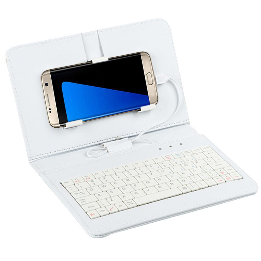 Tablet Case Cover Keyboard General Wired Keyboard Flip Holster Case For Andriod Mobile Phone 4.8''-6.0'': White