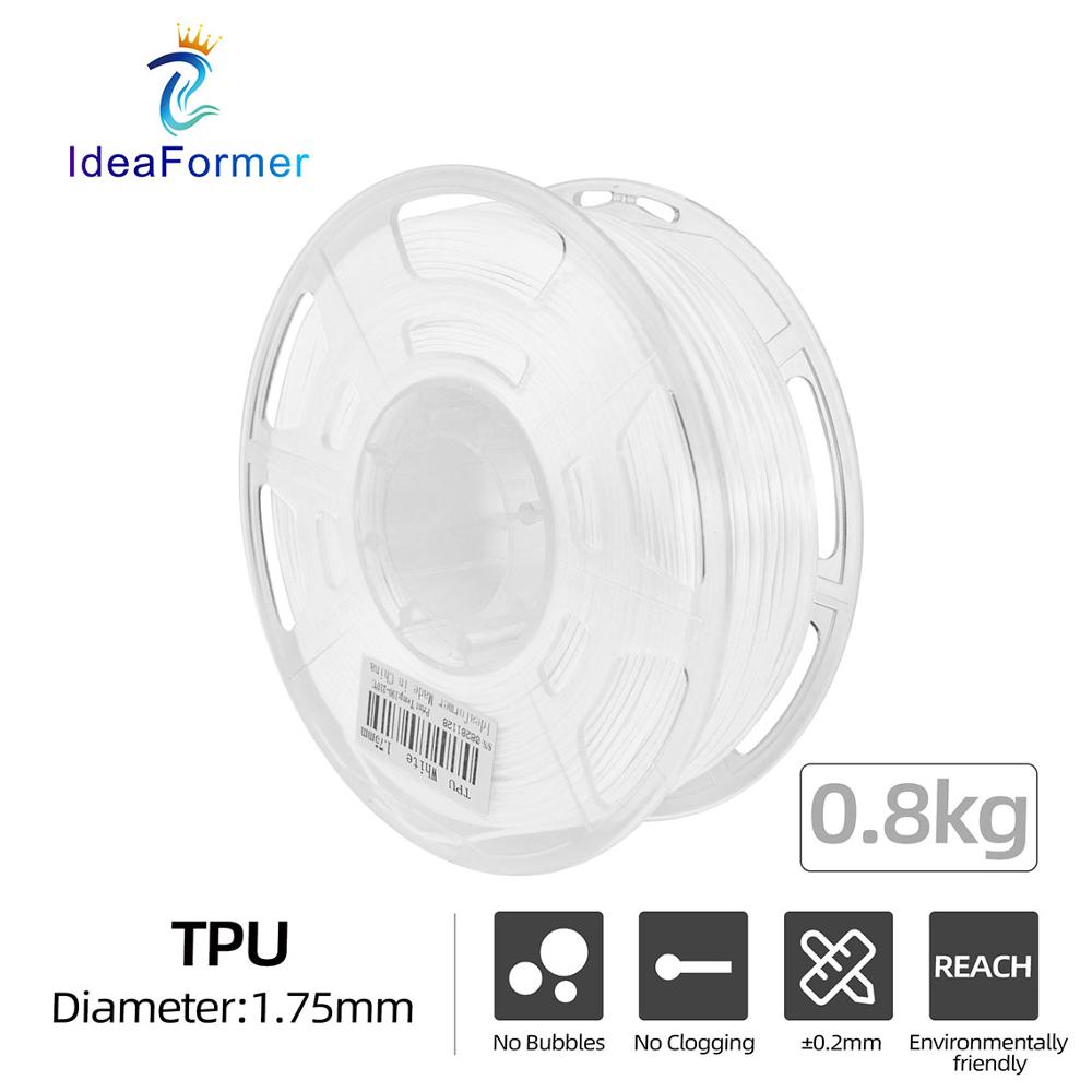3D Printer Tpu Rubber Flexibele Printing Filament 0.8Kg Multicolor Transparante Spool 1.75Mm Elastische 3D Print Verbruiksartikelen Filamento: WHITE