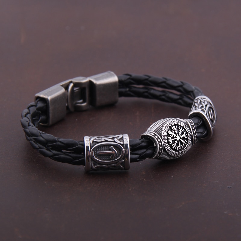 Nordic Amulet Runic Runes Beads Talisman Valknut Vegvisir Compass Trinity Symbols Viking Bracelet Men Women Vikingos Jewelries