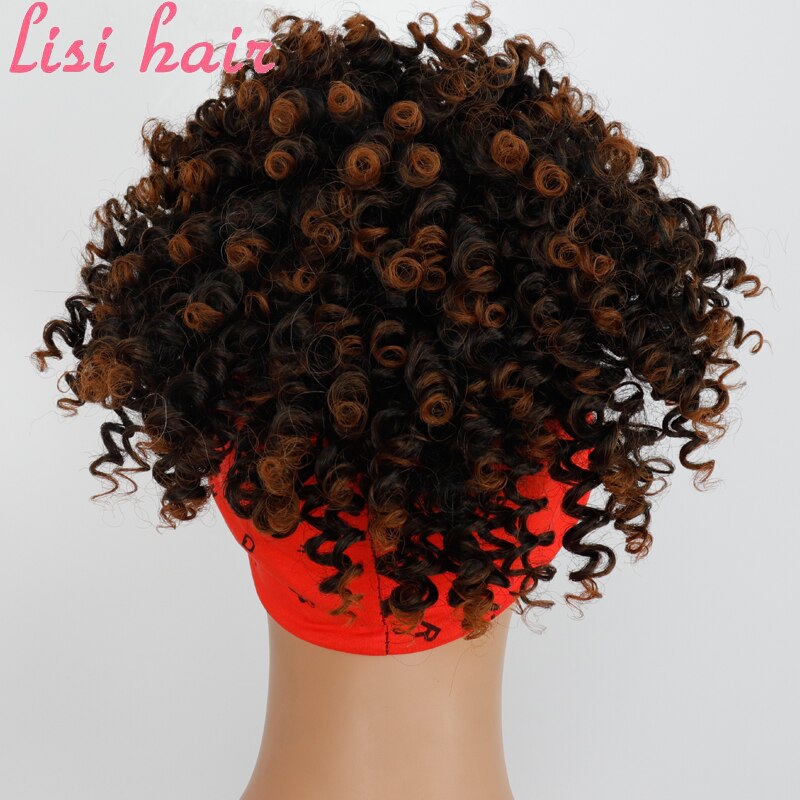 Pelo Afro Puff turbante sintético de LISI peluca corta rizada con cordón para la cabeza-peluca Updo Head-Wrap peluca para afroamericano