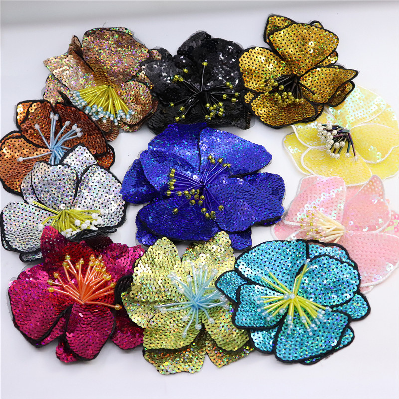 11Cm Twee Lagen Kleurrijke Pailletten Sticker Bloem Patch Naaien Kleding Decoratie Applique