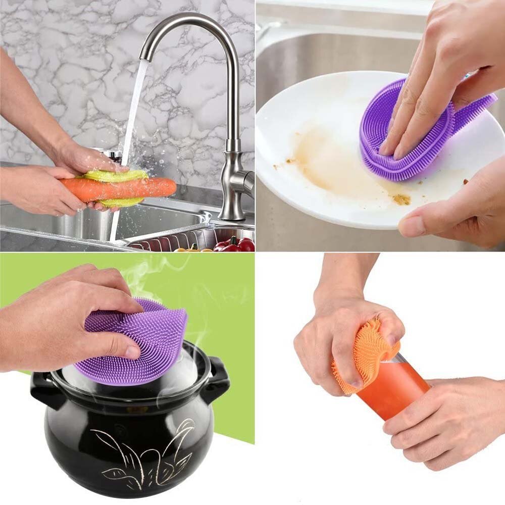 5pcs/pack Silicone Dish Sponge Dish Washing Brush Scrubber Cleaning Sponges Dish Cup Pan Pot Vegetable Fruits Scrubbing Pads