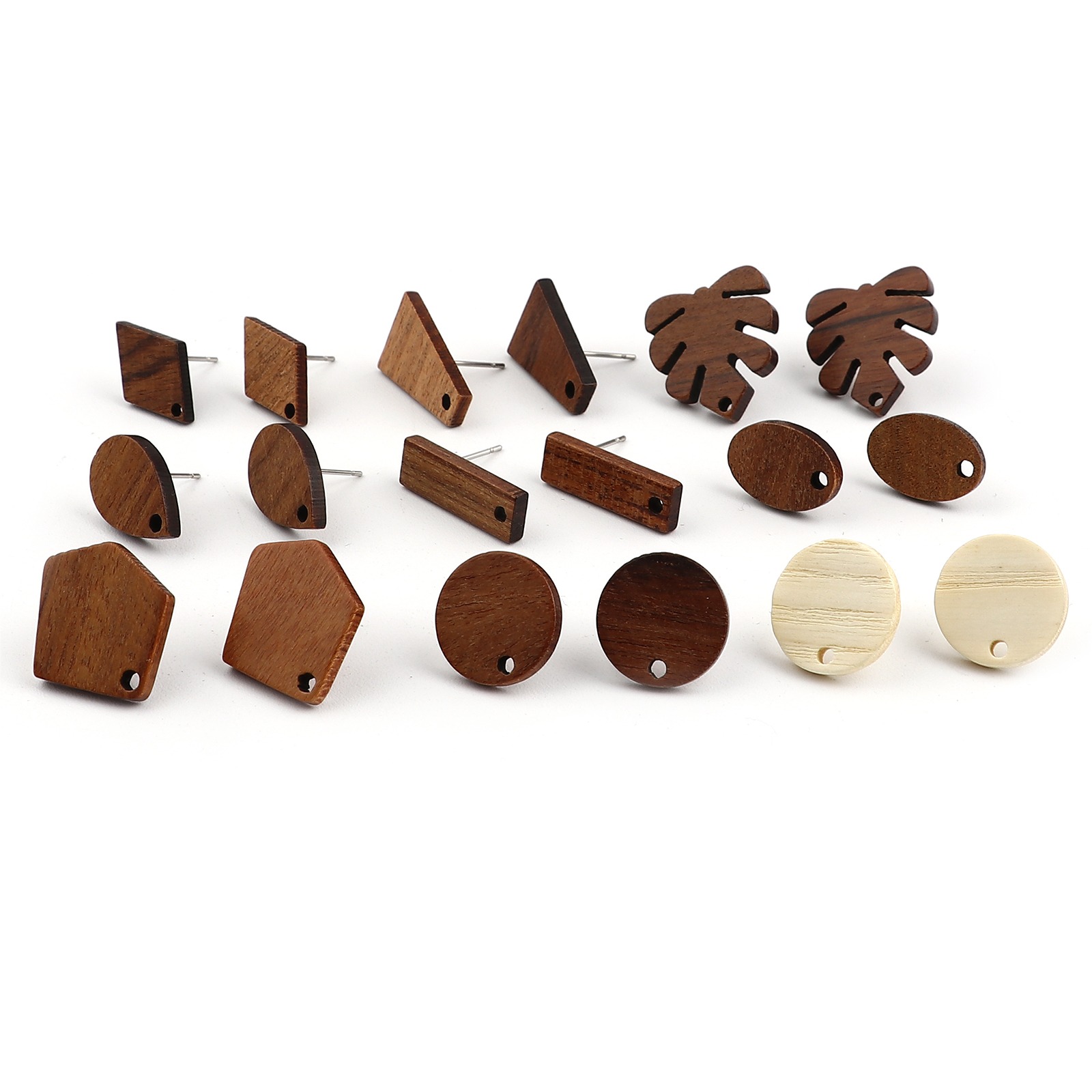 Pendientes de madera con pasador para la oreja, 10 piezas, redondos, de madera Natural, color blanco cremoso con lazo de 15mm de diámetro