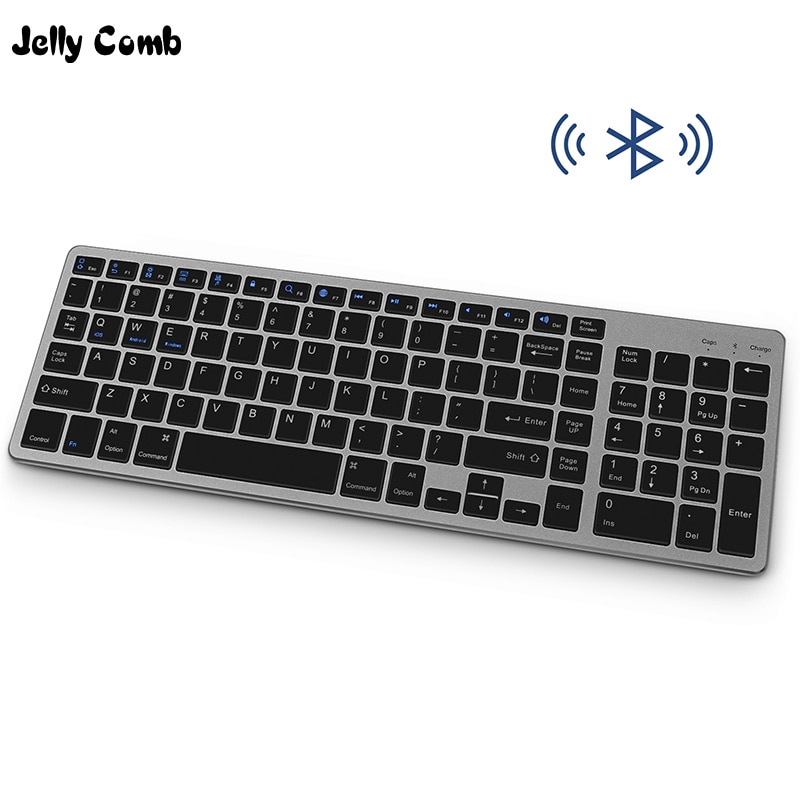 Jelly Comb-teclado inalámbrico Bluetooth delgado para tableta, portátil, Smartphone, iPad, teclado inalámbrico recargable con tecla numérica
