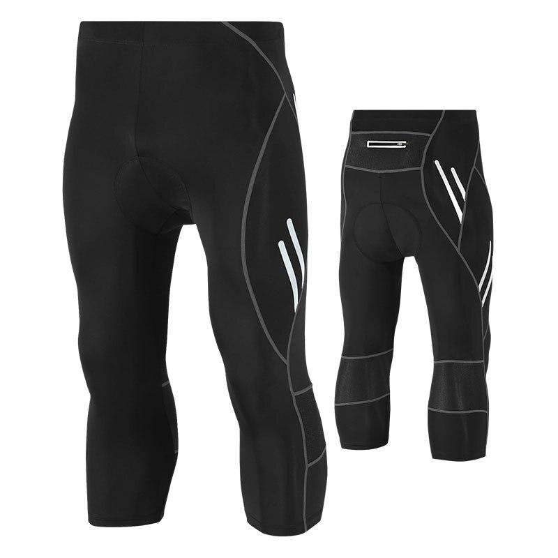 Los hombres ciclismo moto 3/4 medias de secado rápido pantalones de bicicleta, 3D acolchado ciclismo medias polainas al aire libre ciclista bicicleta: Black / XXXL