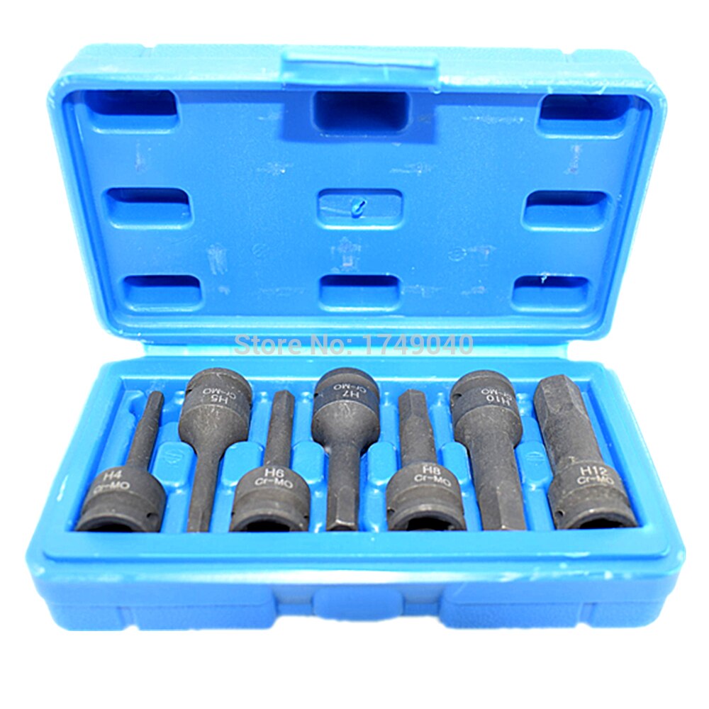 Douille hexagonale 7pc ensemble 3/8 "carré d'entraînement 60mm Long Impact d'air Allen clé Bit prise cr-mo métrique tête hexagonale H4 H5 H6 H7 H8 H10 H12
