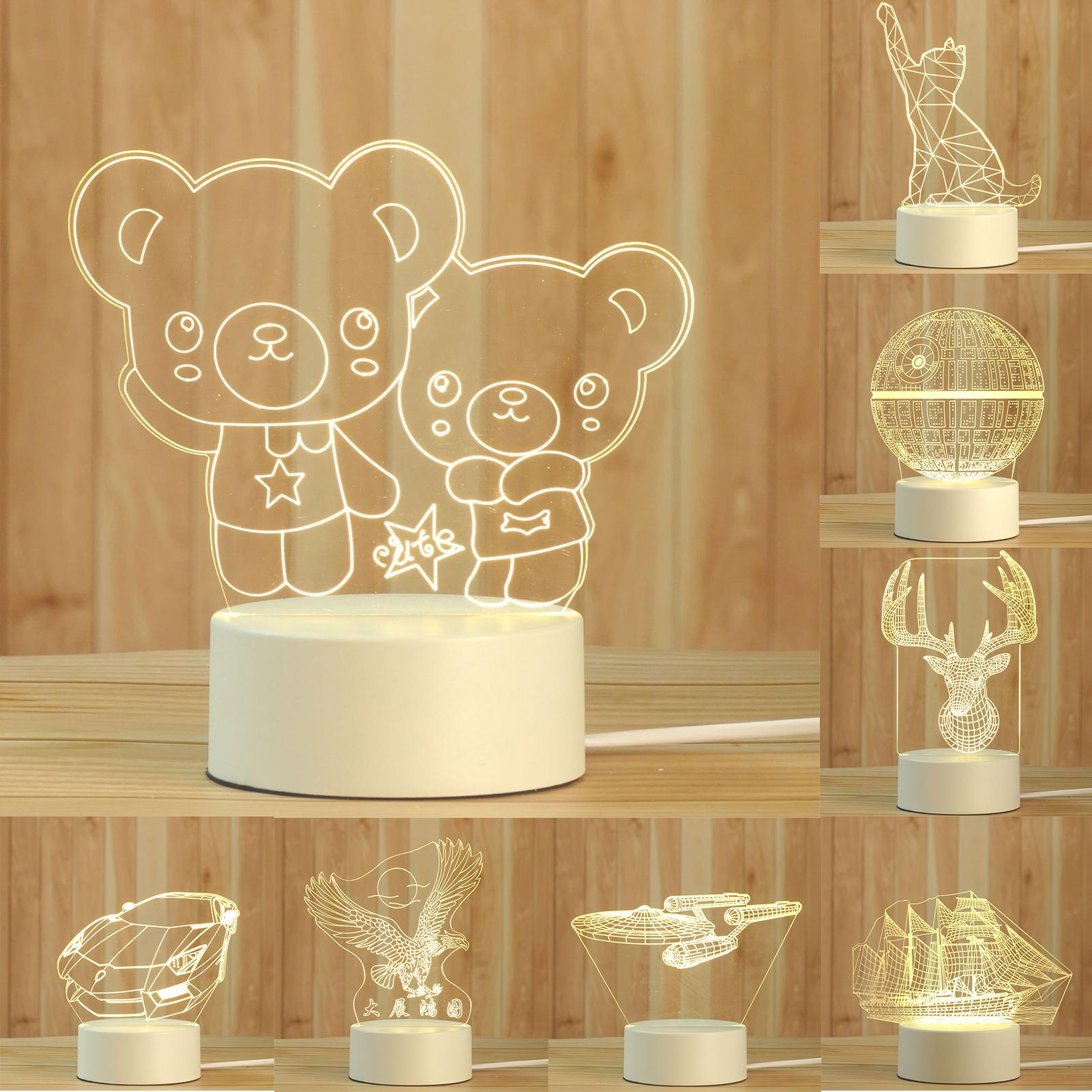 3D Cute Bear/Horse/Boat Acrylic LED Night Light Kids Bedroom Desk Lamp 3D LED Lamp Lamp Night Lights Novelty Lamp