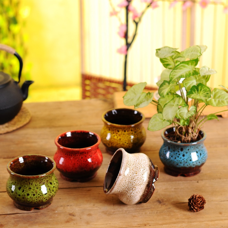 Kinesisk stil flekkete blomsterpotte bonsaipotter i porselen for sukkulentplanter dekorative planter i keramisk blomsterpotte for hjem og hage