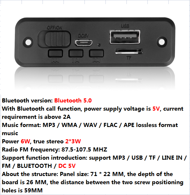 Vivavoce 50W amplificatore MP3 scheda di decodifica schermo a colori DC 12V Bluetooth V5.0 lettore MP3 per auto modulo di registrazione USB FM AUX Radio: Grigio