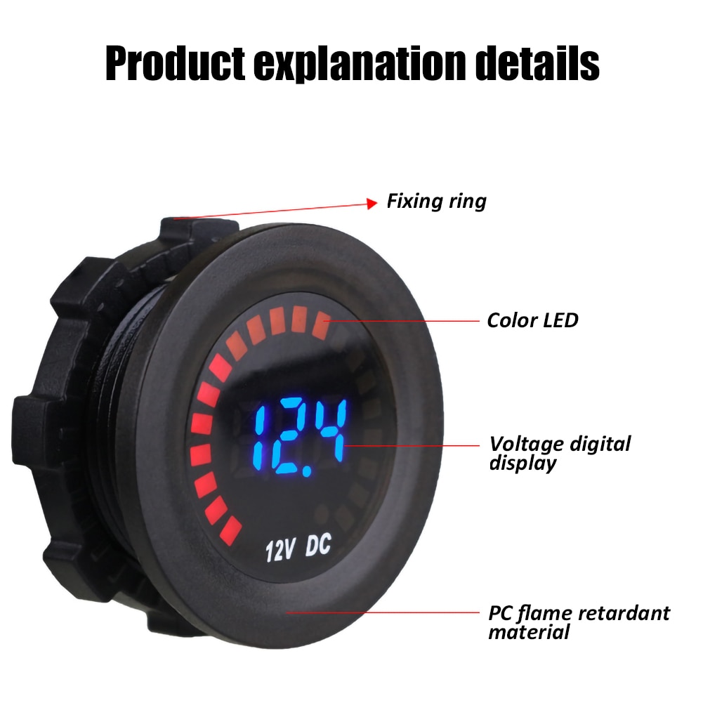 Dc 12v Car Motorcycle Waterproof Color Screen Led Digital Panel Voltmeter For Motorcycles Buses 6789