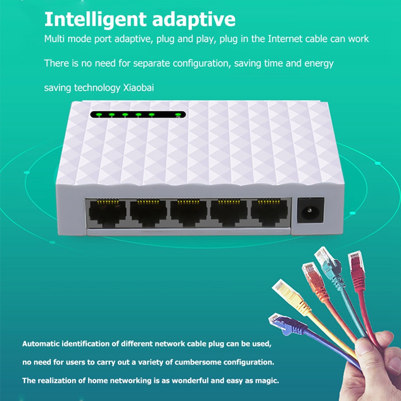 Conmutador de red de escritorio de 5 puertos, adaptador de concentrador de conmutación LAN, RJ45, Gigabit rápido, enchufe de la UE, 1000 Mbps