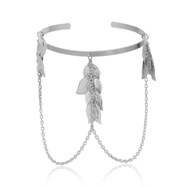 Boho guld/silver färg blad överarm armband för kvinnor älskar retro armband armband smycken kvinnliga berlocker armband manschett femme: Silver-