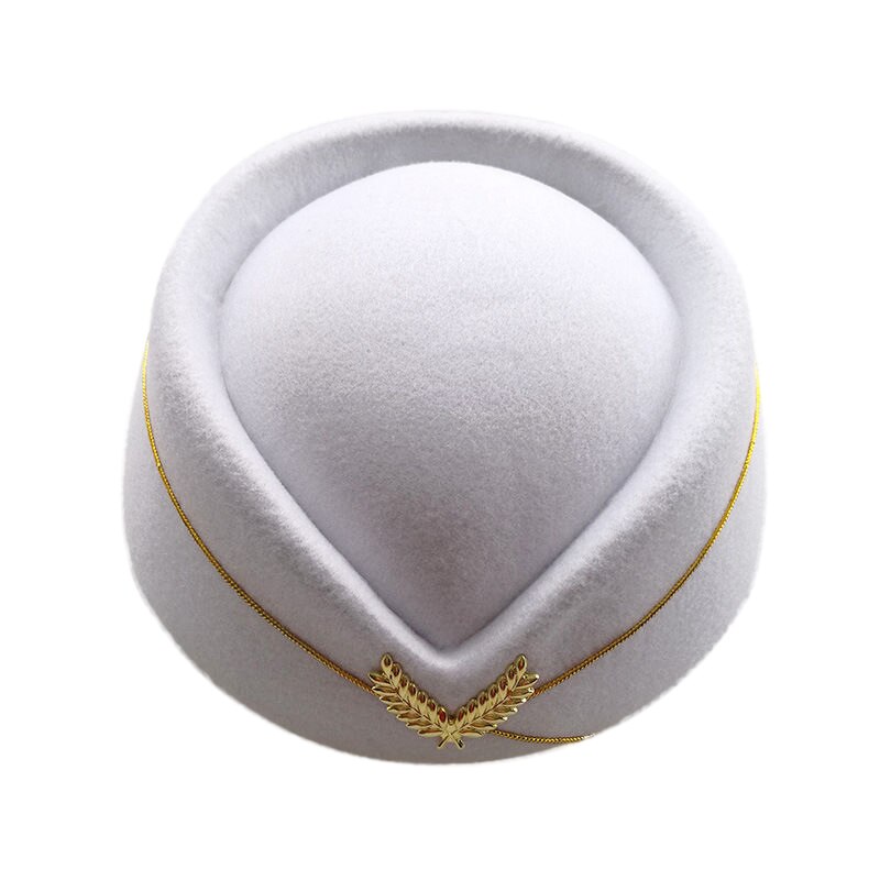 Women Air Stewardess Hat Woolen Flight Attendant Hat Stewardess Cap for Costume Cosplay Musical Performance: White