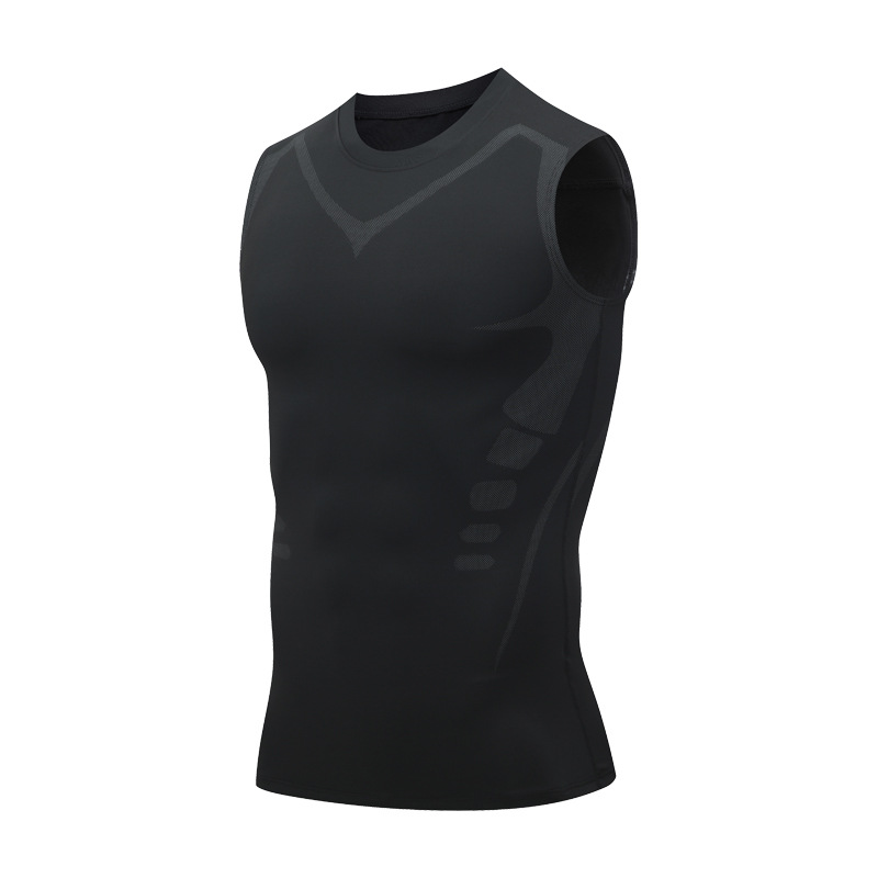 Sommerfitness kompressionstrøje til mænd, shapewear med ærmer, terapivest, herre, issilke kompressionstanktops, bodyshapewear