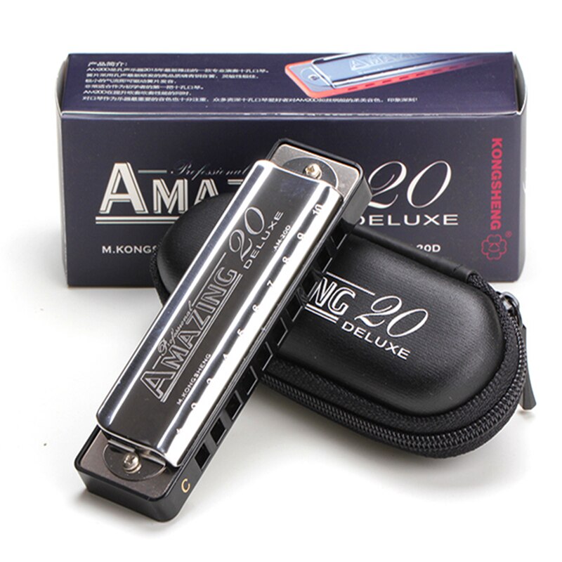 SevenAngel Blues Harmonica - 10 Hole Diatonic Key of C - Phosphor Bronze Reeds - 103x30x20mm