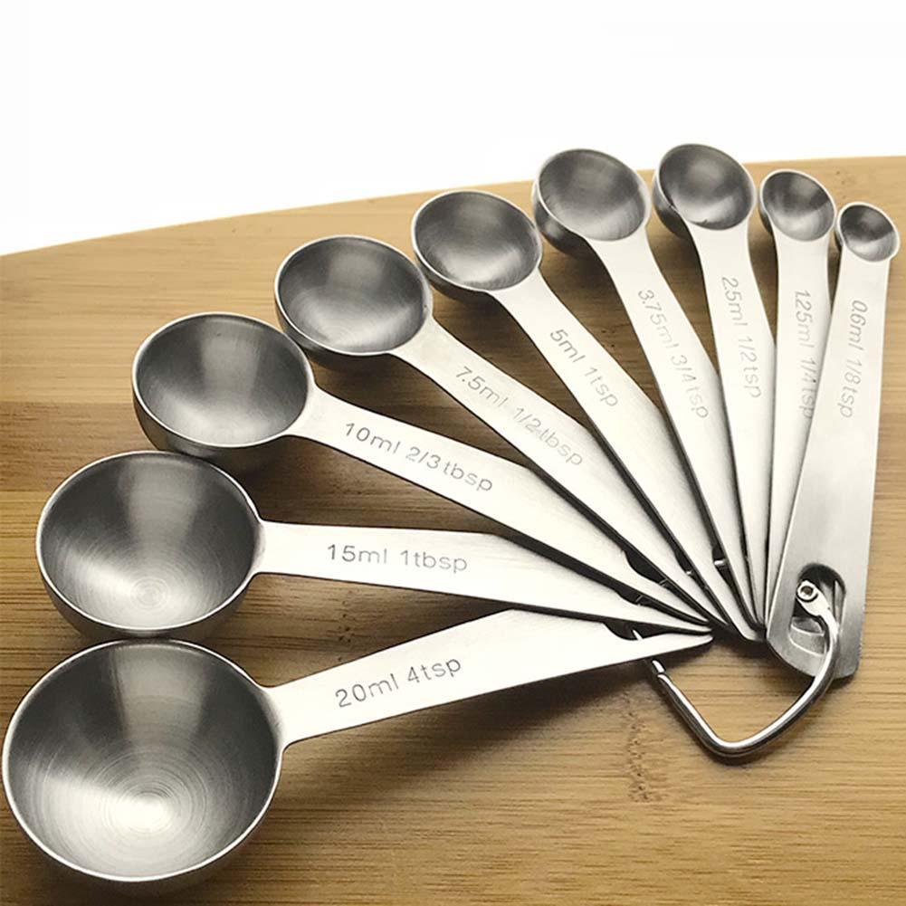 9Pcs Roestvrij Staal Meten Lepel Set Bakken Kruiden Koken Voor Keuken Tool Apparatuur