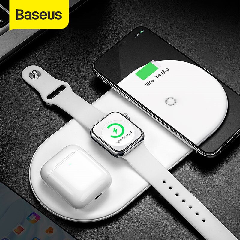 Baseus 3 In 1 Draadloze Oplader Voor Iphone 12 Samsung Snelle Draadloze Opladen Pad Voor Apple Horloge 5 4 3 voor Airpods Chargepad