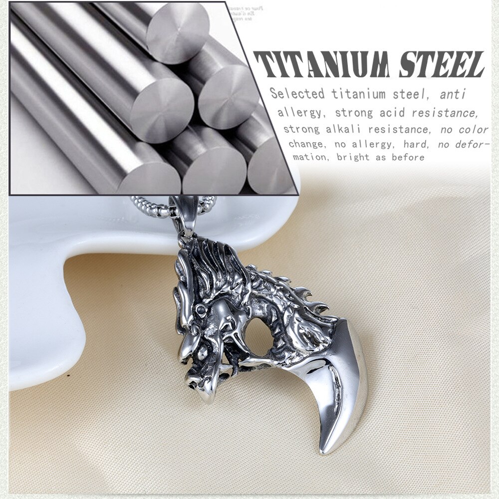 European and American Star Hip-hop Retro Titanium Steel Necklace Stainless Steel Wolf Tooth Necklace Dragon Tooth Pendant