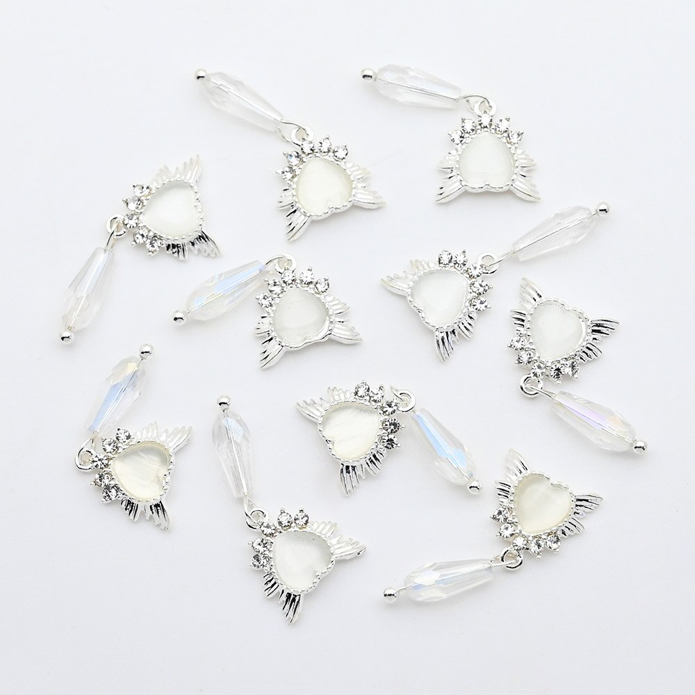 10pcs-Heart Jewelry Nail Dangle Charms Angel With Pearls+Rhinestones Decors For Acrylic Nails 18 Manicure Decorations #F2: JE0751