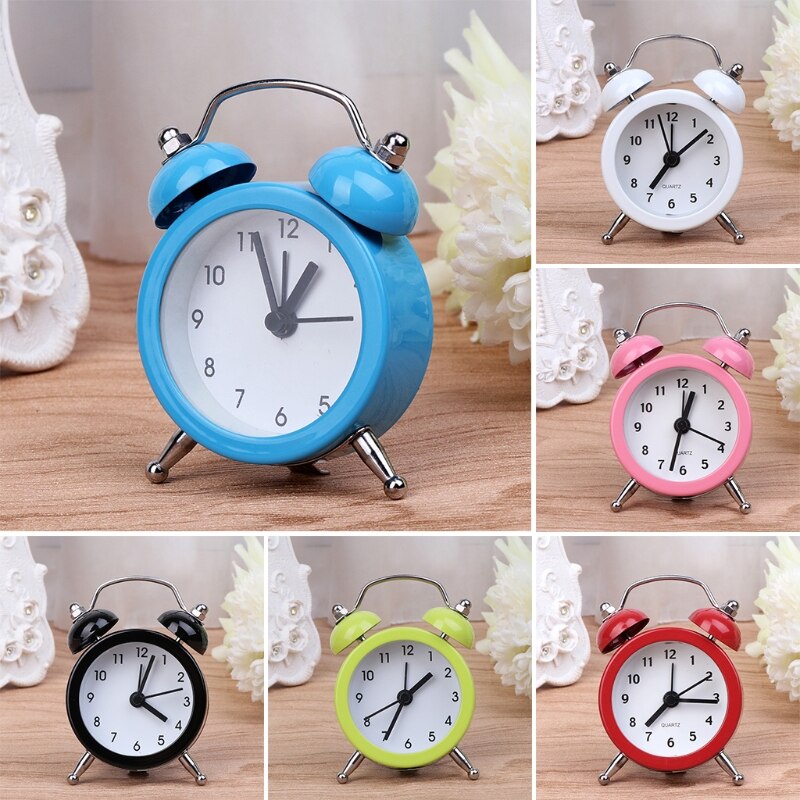 Portable Cute Mini Round Battery Alarm Clock Desktop Table Bedside Clocks Decor