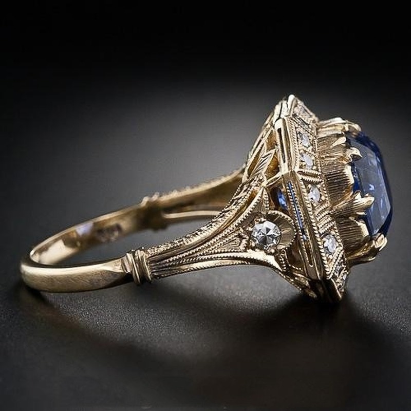 Blue Topaz Prinses Diamanten Ring Met 18K Geel Goud Kleur Engagement Ring Voor Vrouwen Sieraden Ring