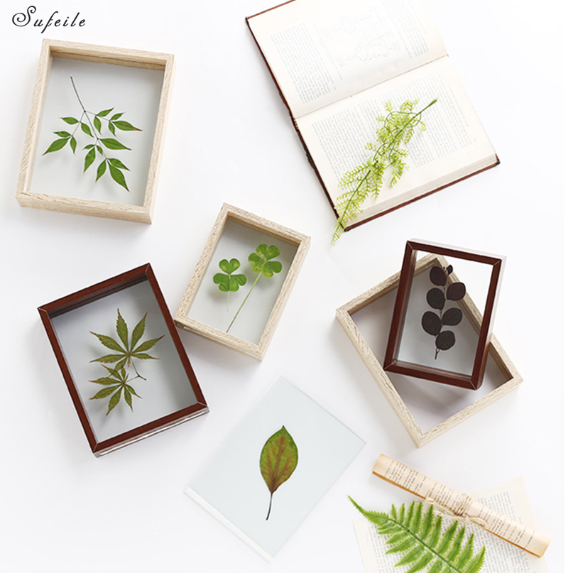 SUFEILE Plant specimen Picture frame 6 inch solid wood decorative frame DIY wood High-definition glass frame D50