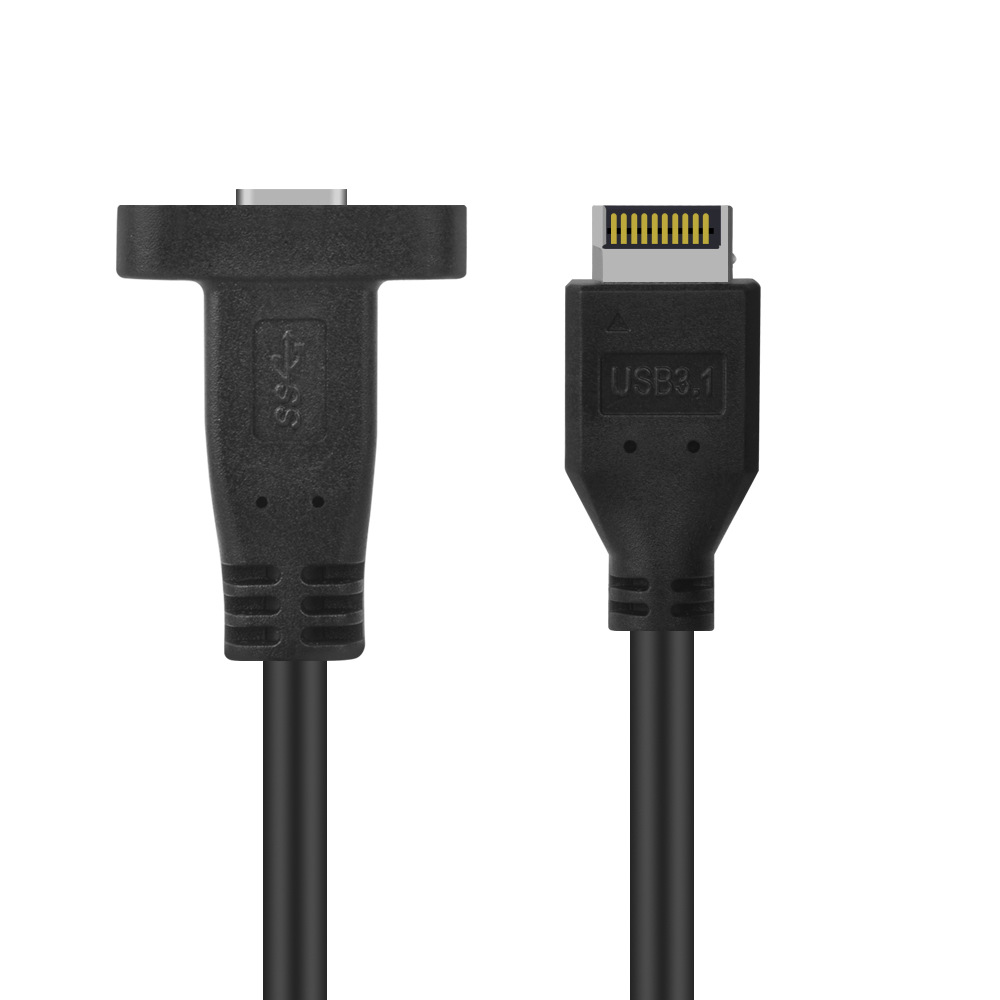 RGEEK 50cm USB 3,1 cabezal de Panel frontal tipo E a USB-C tipo C Cable de extensión de conector hembra + tornillo de montaje en Panel