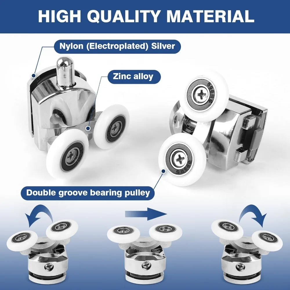Shower Door Rollers 23mm Zinc Alloy Shower Door Wheels Curved Shower Rollers with Anti-Collision Block Bathroom Door Accessories