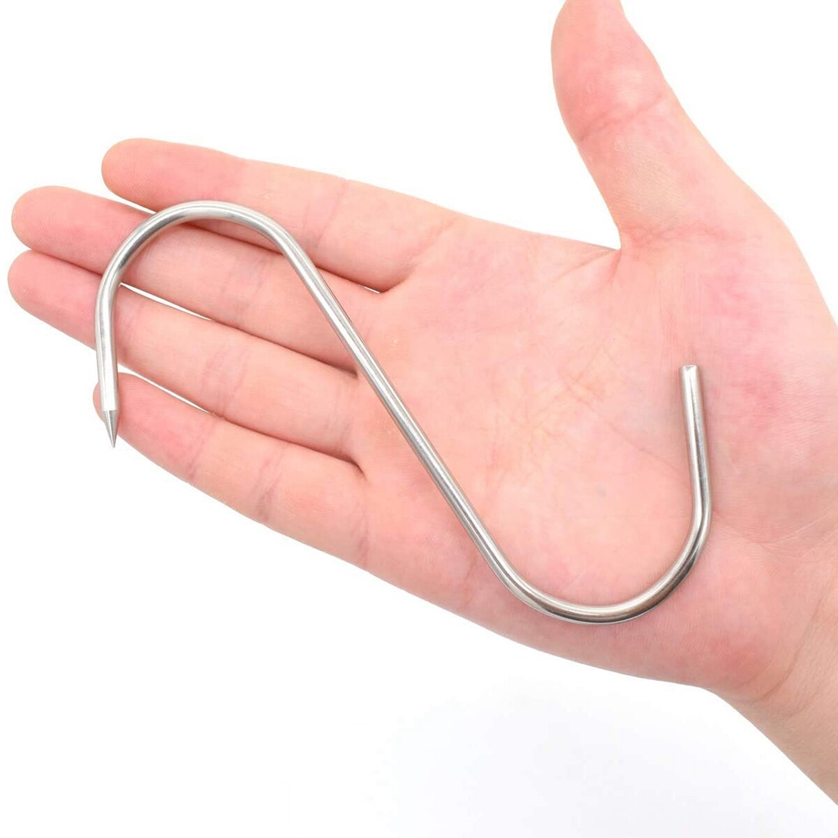 10Pcs 12/15cm Long Pointed S Hooks Rack Butcher Meat Stainless Steel Hanger Kitchen Hooks Bacon Sausage BBQ Tools