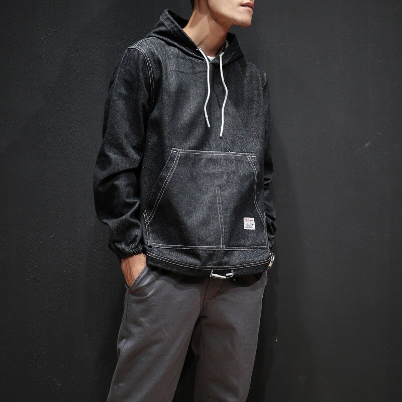Mannen Hoodie Effen Denim Jas Mode Voorjaar Heren Kleding Losse Zwarte Jeans Jas Casual Mannen Veste Homme Plus size 5XL: black / L