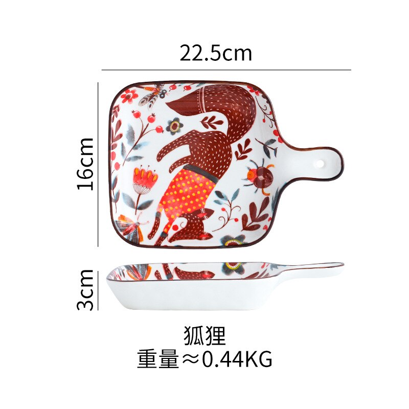 Leuke Cartoon Plaat Keramische Bakken Pan Met Handvat Bakvormen Dessert Cake Brood Dienblad Keuken Servies Magnetron