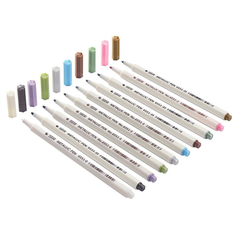 Rotuladores de artista, juego de 10 bolígrafos de pincel de colores metálicos con fieltro y punta fina