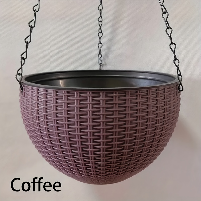 De 1 maceta de plástico tejida de ratán colgante, cesta de macetero colgante de estilo europeo, maceta grande de resina colgante para orquídeas de interior: Negro