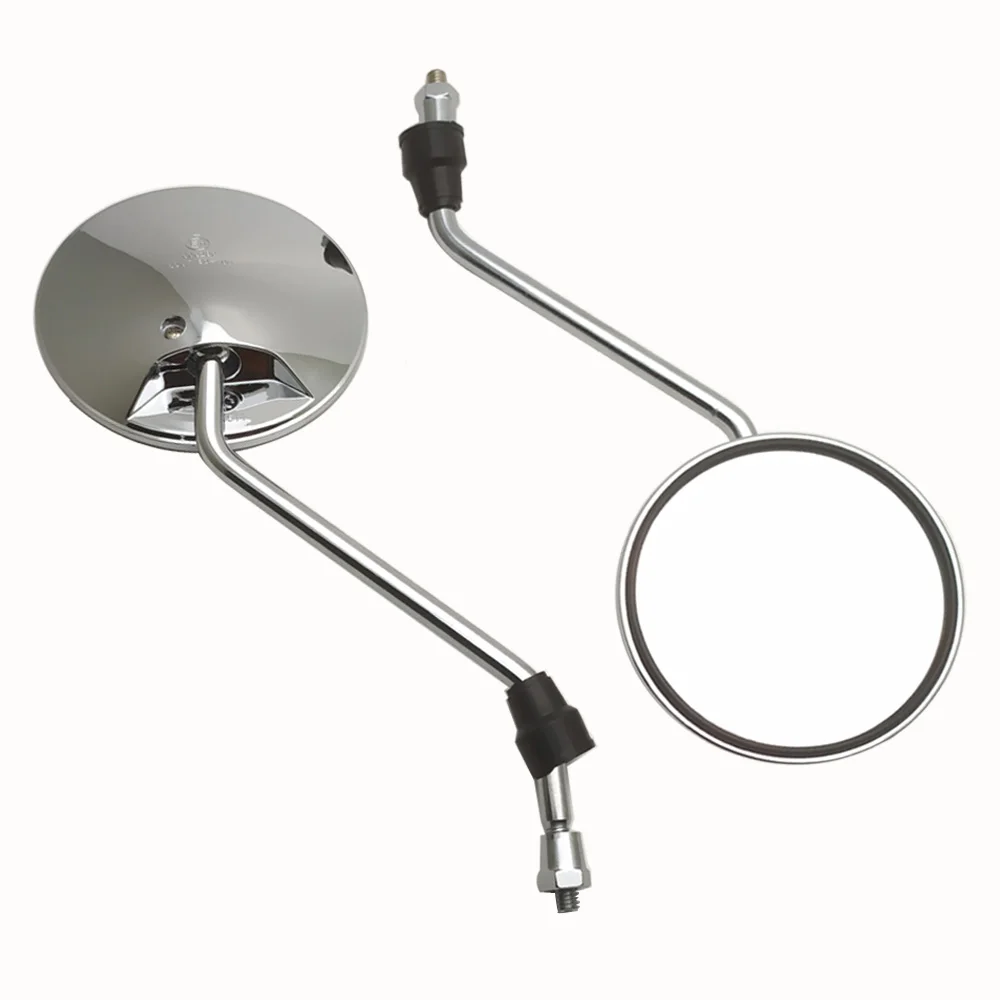 Par de prata cromo motocicleta scooter espelhos universal moto espelho retrovisor 8mm rosca retro redondo oval espelhos convexos