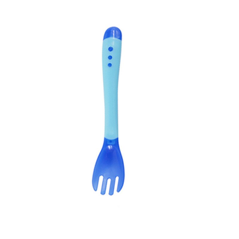 Baby Silicon Lepel Baby Veiligheid Temperatuur Sensing Kids Kinderen Bestek Voeden Lepels en Vork: Blue Fork